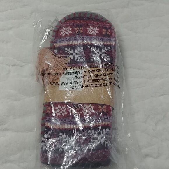 NIB Muk Luks Tassel Slipper Socks XL Berry Fair isle design with grey sole - Picture 4 of 5